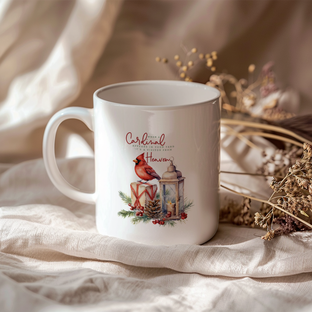 Red Cardinal Mug – Northern Red Cardinal Christmas Mug with Heartfelt Message, 11oz or 15oz White Ceramic Coffee Cup