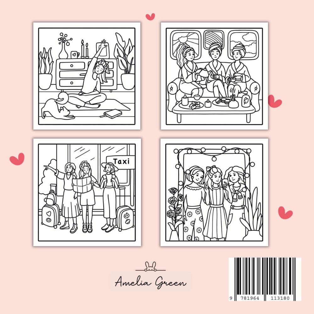Bestie Moments: Coloring Book for Adults and Teens Featuring Cute & Girly Scenes for Relaxation