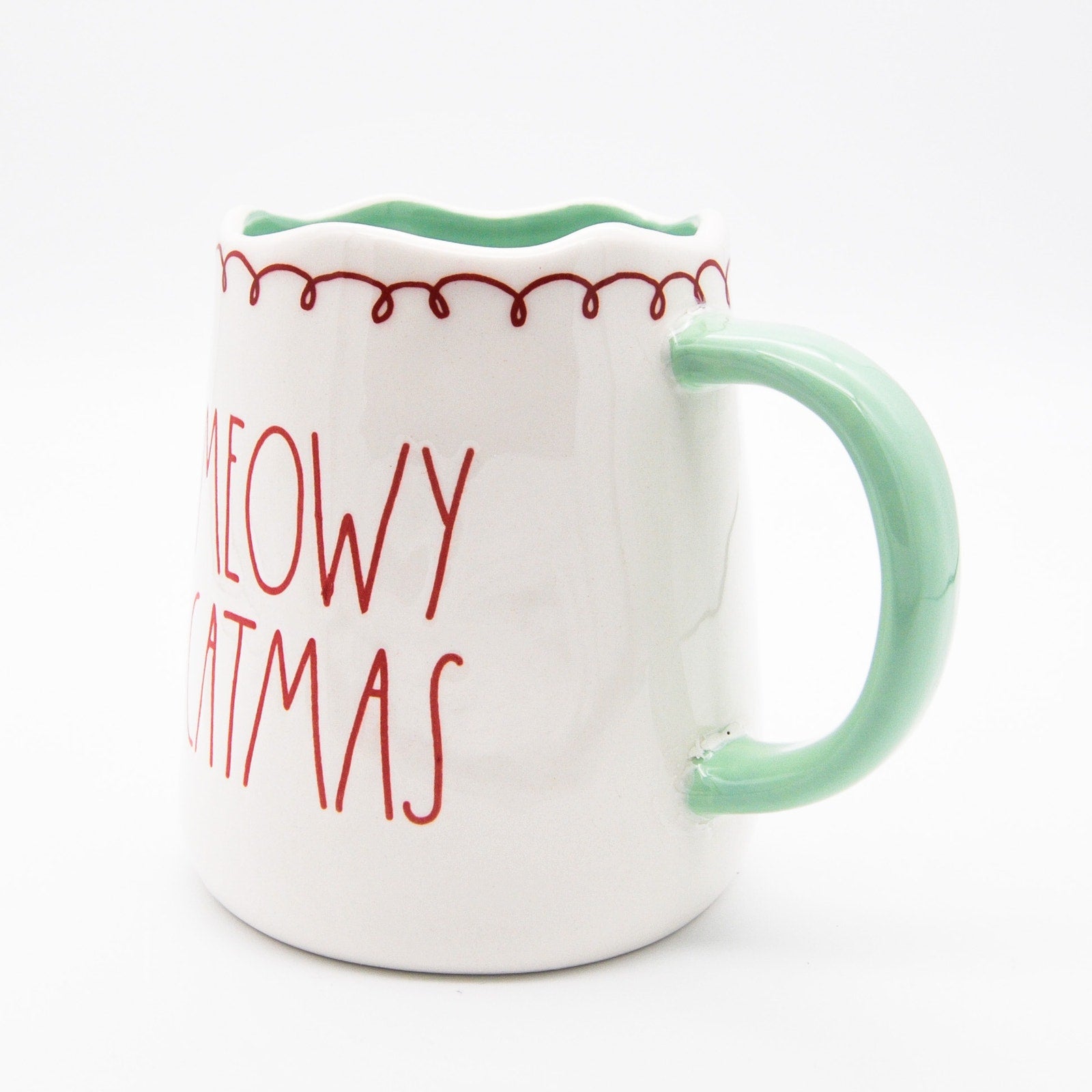 Rae Dunn Christmas Mug, Meowy Catmas 16oz Ceramic Coffee Cup for Cat Lovers