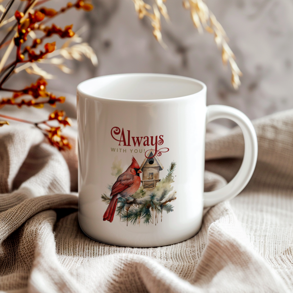 Red Cardinal Mug – Northern Red Cardinal Christmas Mug with Heartfelt Message, 11oz or 15oz White Ceramic Coffee Cup