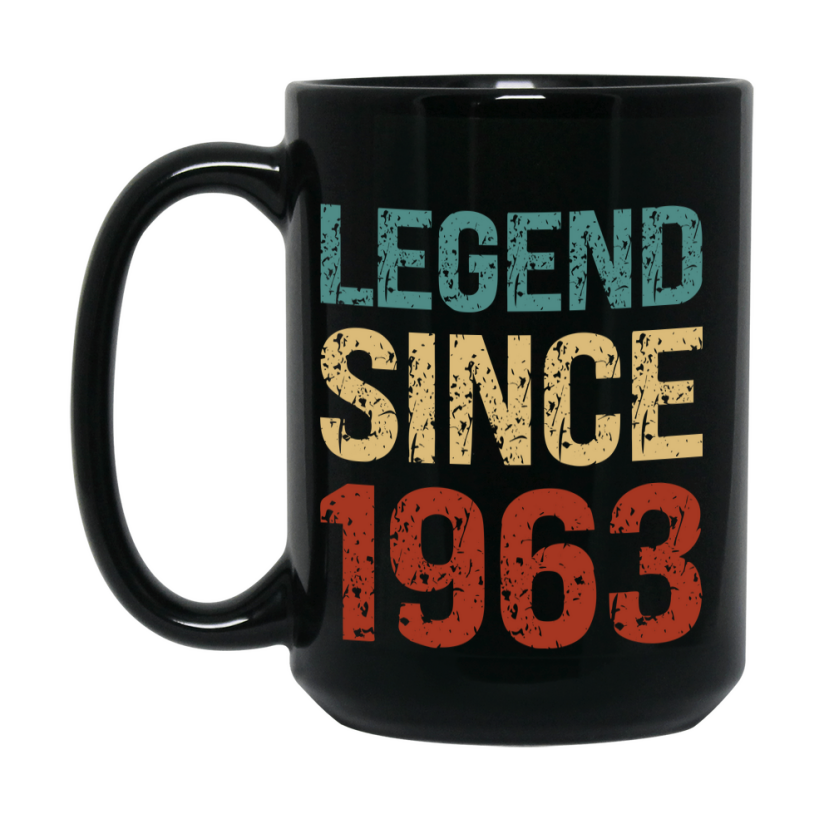 Legend Since 1963 Mug – 11oz or 15oz Black Ceramic Coffee Mug, Birthday Gift 1963 Born 1963