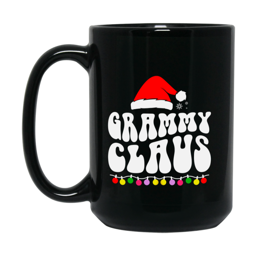Christmas Mug for Grammy Claus – Cute Holiday 11oz or 15oz Black Ceramic Coffee Mug, Gift for Grammy Claus, Family Cup