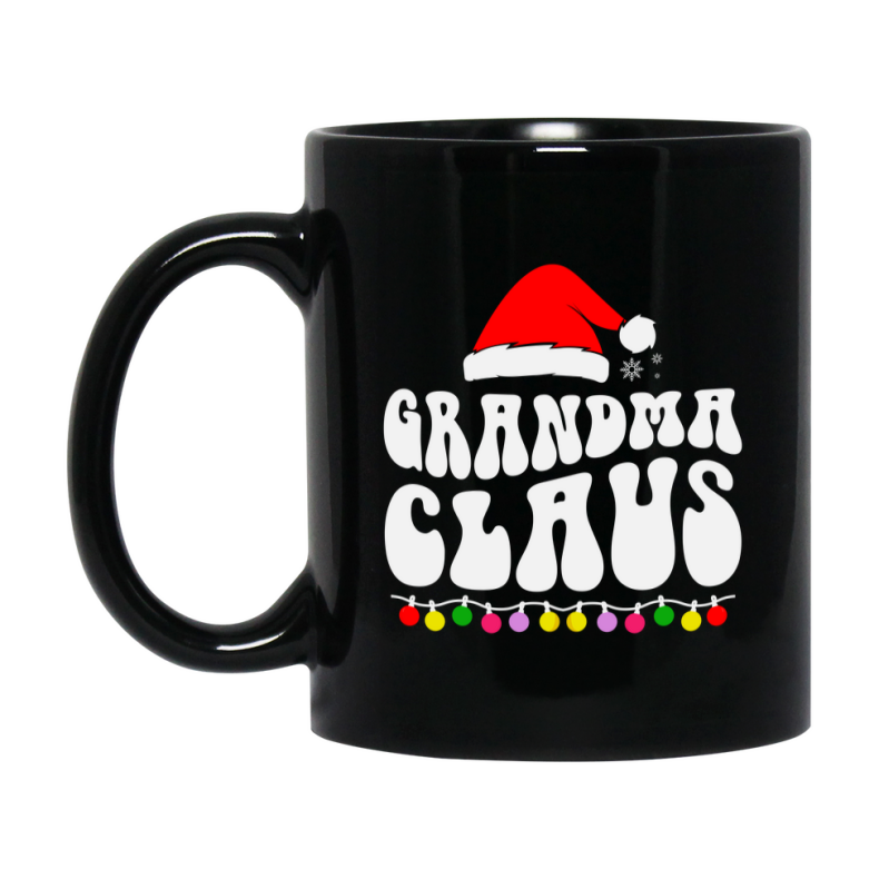 Christmas Mug for Grandma Claus – Cute Holiday 11oz or 15oz Black Ceramic Coffee Mug, Gift for Grandma Claus, Family Cup