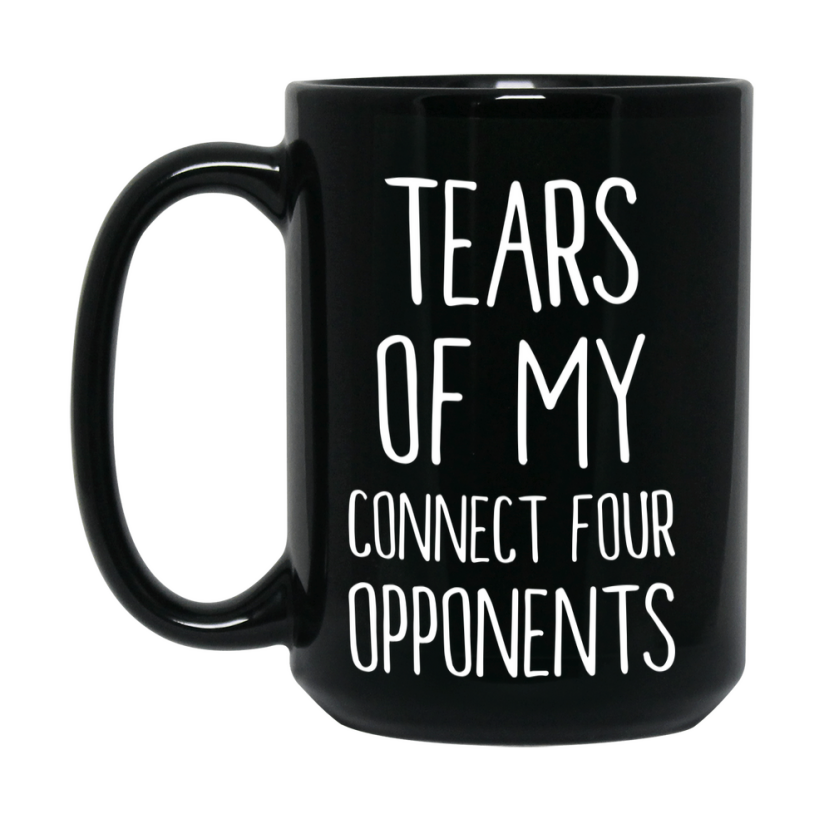 Funny Board Game Mug, Tears Of My Connect Four Opponents, 11oz or 15oz Black Ceramic Coffee Cup Gift for Connect Four Players