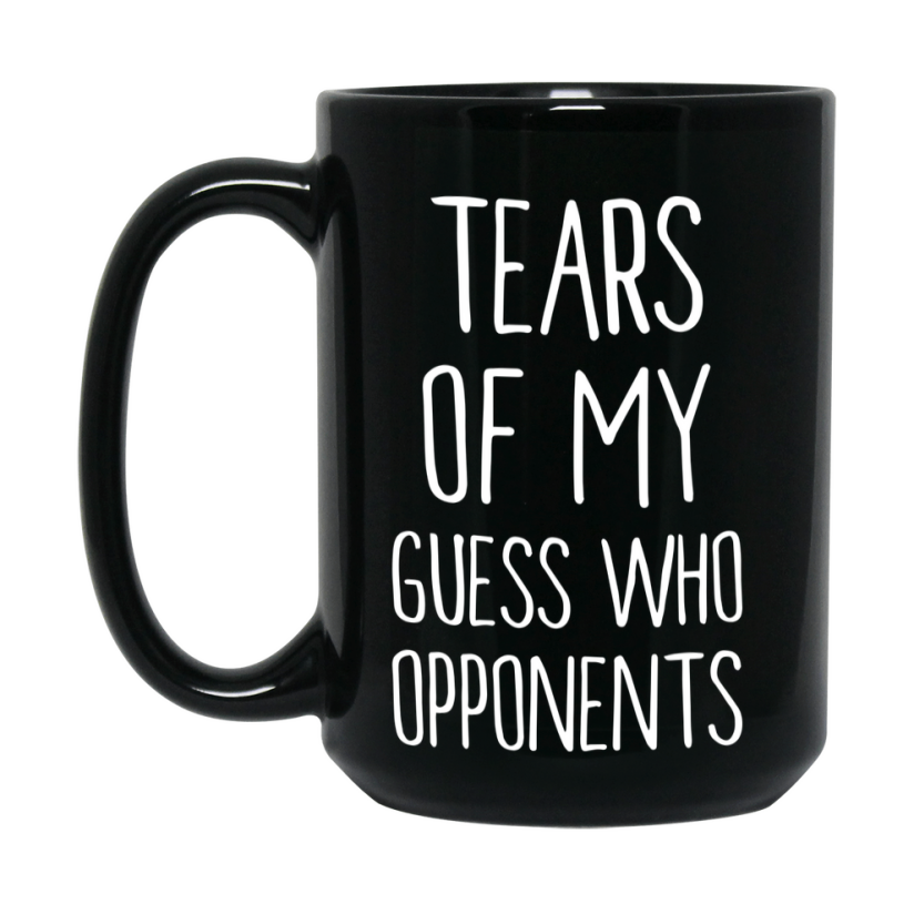 Funny Board Game Mug, Tears Of My Guess Who Opponents, 11oz or 15oz Black Ceramic Coffee Cup Gift for Guess Who Players