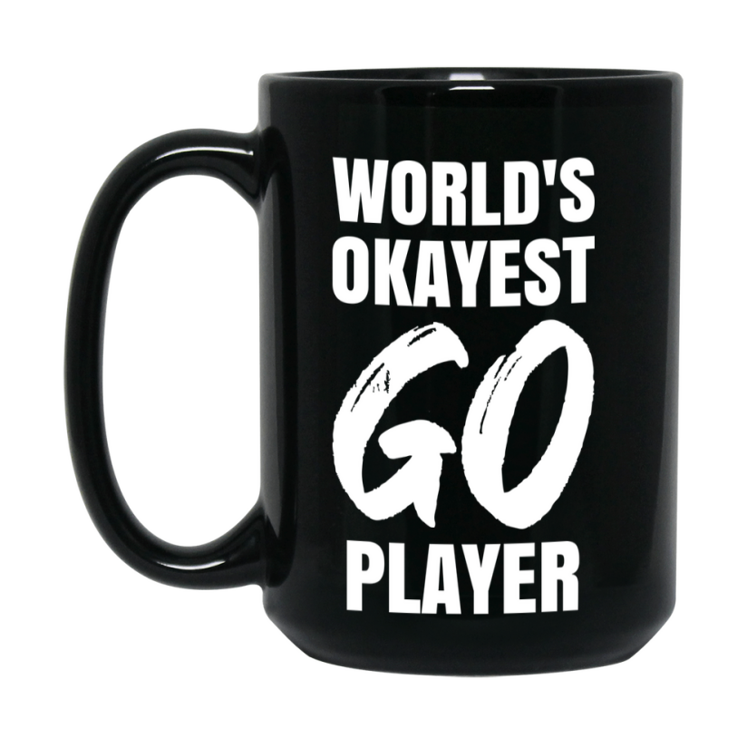 Funny Board Game Gifts, World's Okayest Go Player, 11oz or 15oz Black Ceramic Coffee Cup, Gift for Go Players