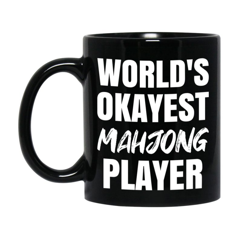 Funny Board Game Gifts, World's Okayest Mahjong Player, 11oz or 15oz Black Ceramic Coffee Cup, Gift for Mahjong Players