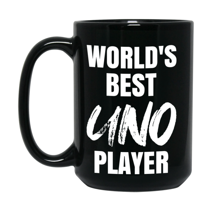 World's Best Uno Player Mug, Funny Card Game Player Gift, 11Oz Or 15Oz Black Ceramic Mug