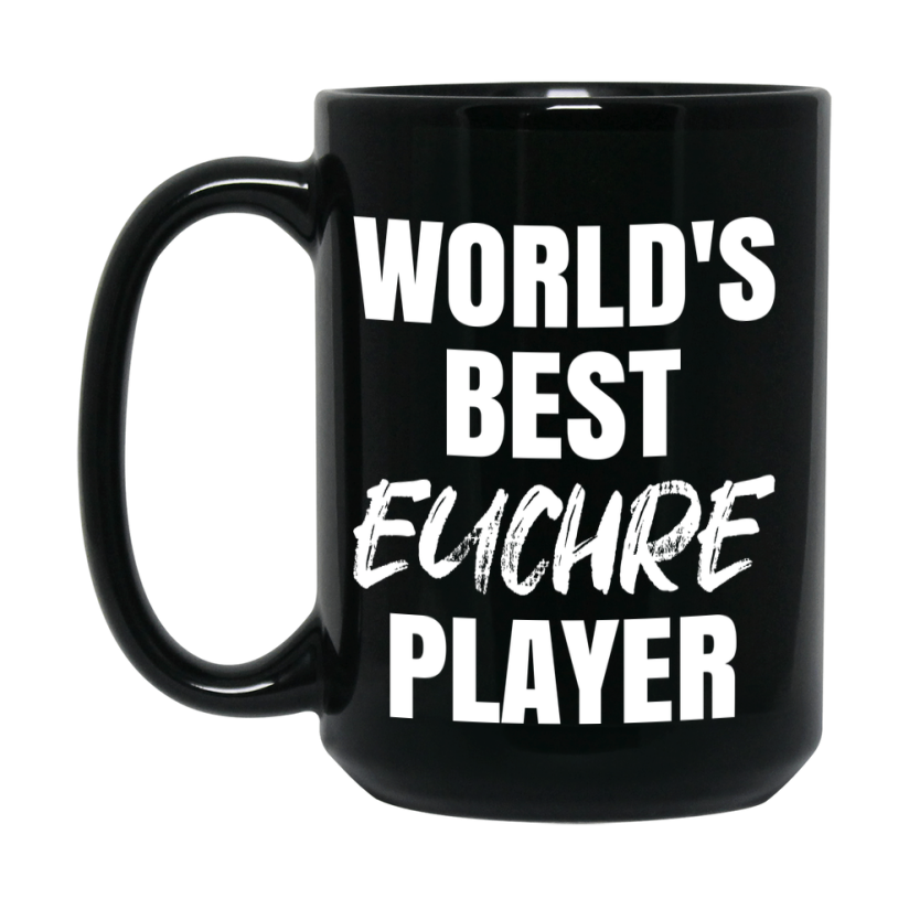 World's Best Euchre Player Mug, Funny Card Game Player Gift, 11Oz Or 15Oz Black Ceramic Mug