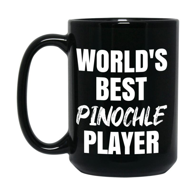World's Best Pinochle Player Mug, Funny Card Game Player Gift, 11Oz Or 15Oz Black Ceramic Mug