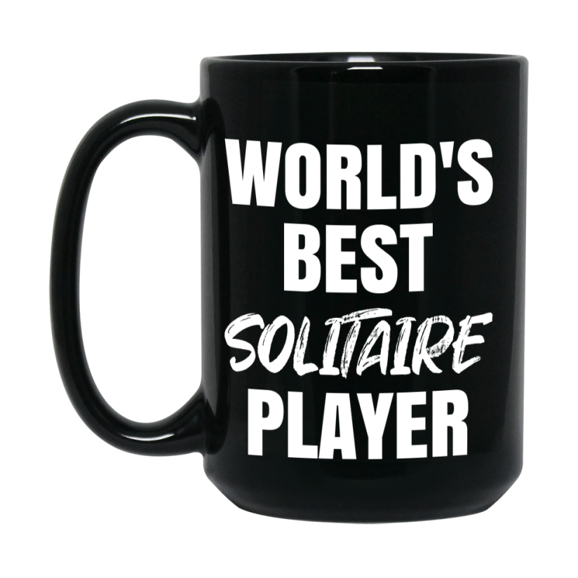 World's Best Solitaire Player Mug, Funny Card Game Player Gift, 11Oz Or 15Oz Black Ceramic Mug