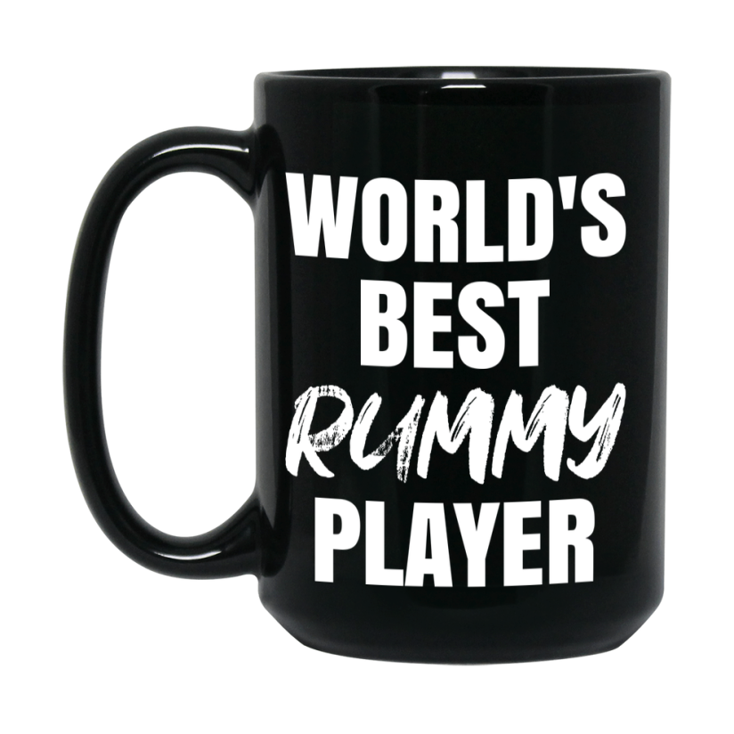 World's Best Rummy Player Mug, Funny Card Game Player Gift, 11Oz Or 15Oz Black Ceramic Mug