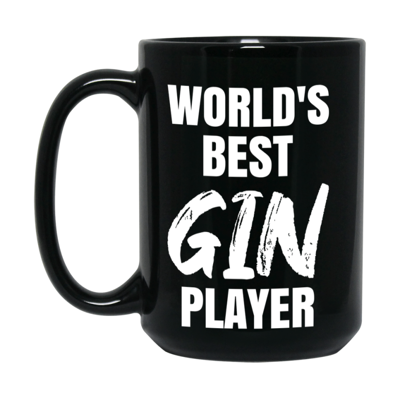 World's Best Gin Player Mug, Funny Card Game Player Gift, 11Oz Or 15Oz Black Ceramic Mug