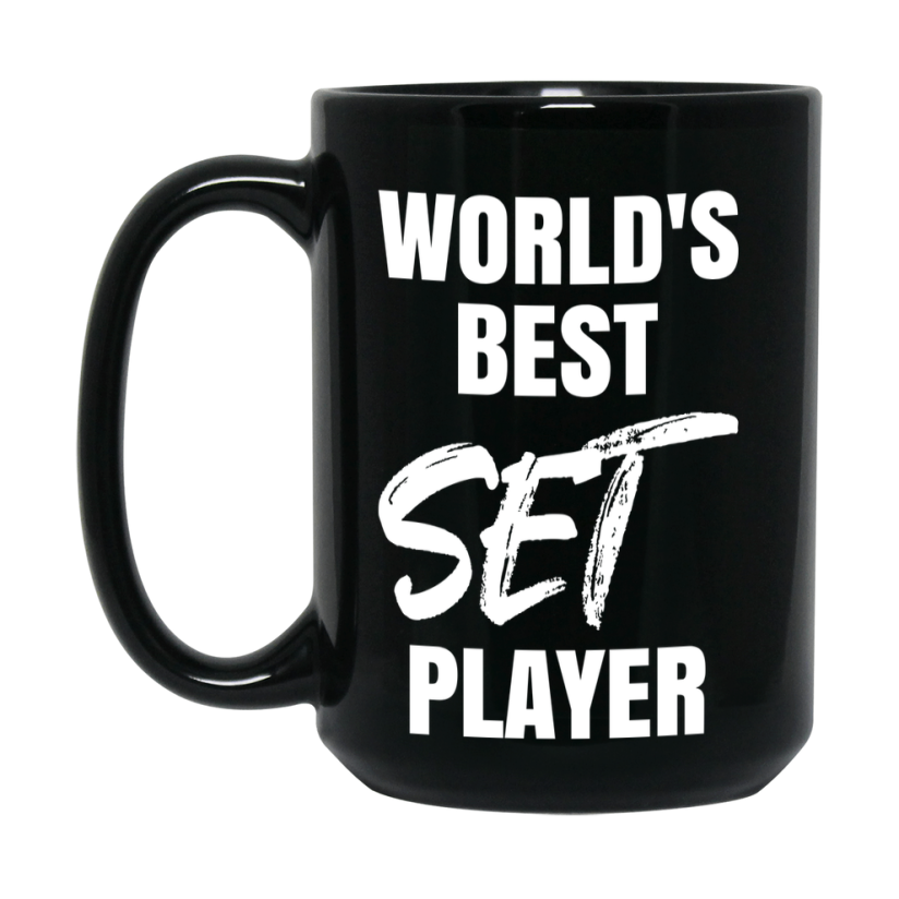 World's Best Set Player Mug, Funny Card Game Player Gift, 11Oz Or 15Oz Black Ceramic Mug