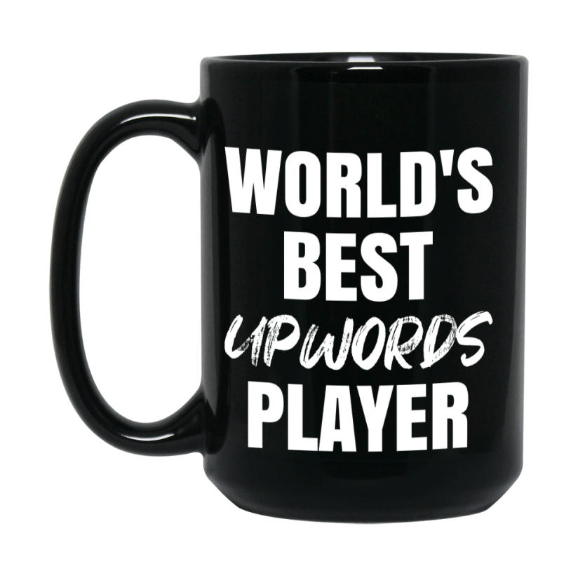 World's Best Upwords Player Mug, Funny Card Game Player Gift, 11Oz Or 15Oz Black Ceramic Mug