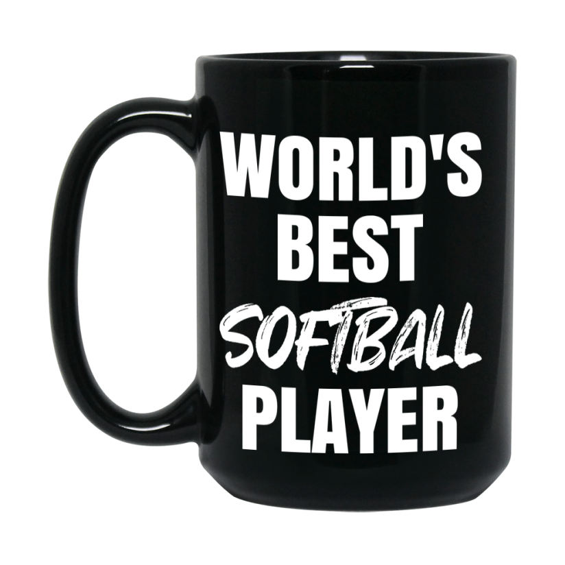 World's Best Softball Player Mug, Double-Sided 11Oz Or 15Oz Black Ceramic Coffee Cup