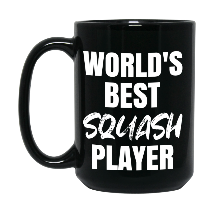 World's Best Squash Player Mug, Double-Sided 11Oz Or 15Oz Black Ceramic Coffee Cup