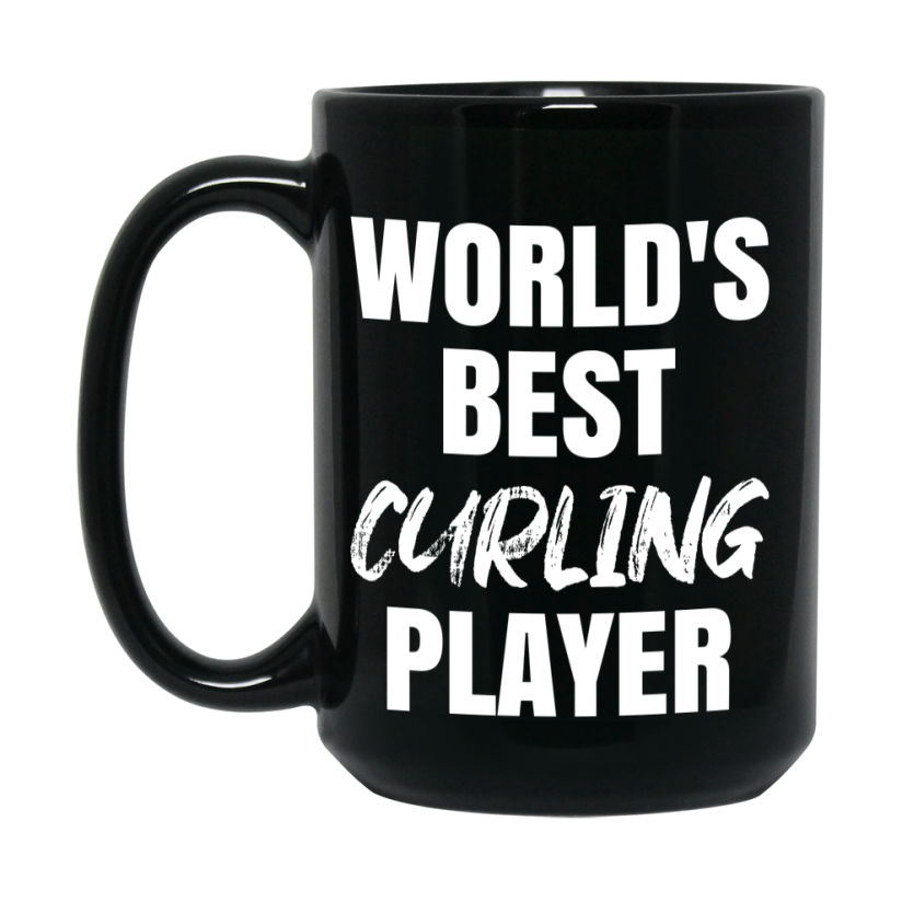 World's Best Curling Player Mug, Double-Sided 11Oz Or 15Oz Black Ceramic Coffee Cup