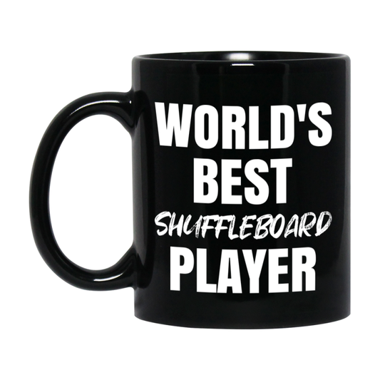 World's Best Shuffleboard Player Mug, Double-Sided 11Oz Or 15Oz Black Ceramic Coffee Cup