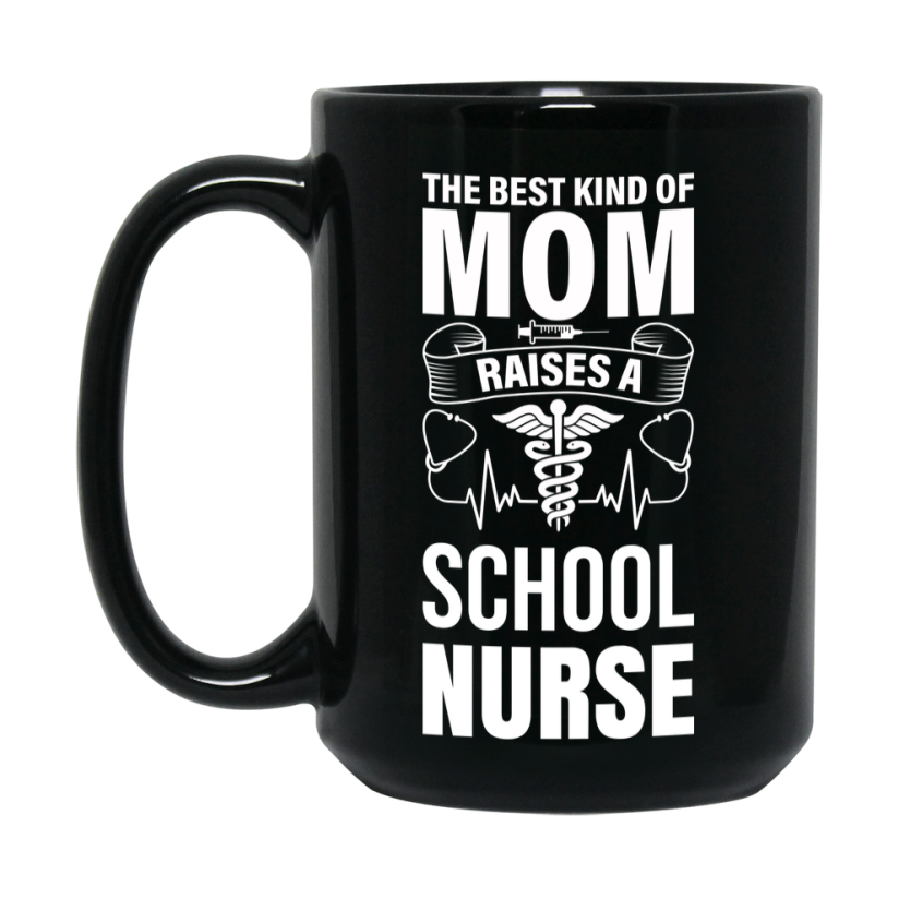 School Nurse Mom Mug Gift, 11Oz Or 15Oz Black Ceramic Coffee Cup, Double-Sided