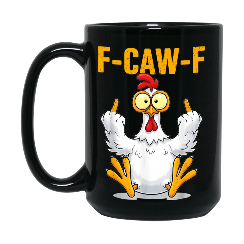 F-Caw-F Chicken Mug, Funny Chicken Coffee Mug Gift, Trendy Black Ceramic Fcawf Cup