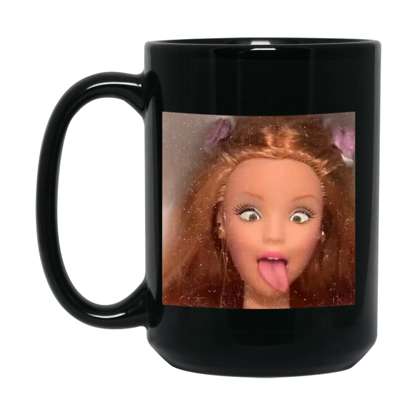 Disgusted Doll Face Mug, Black Ceramic Funny Doll Face Meme Coffee Mug
