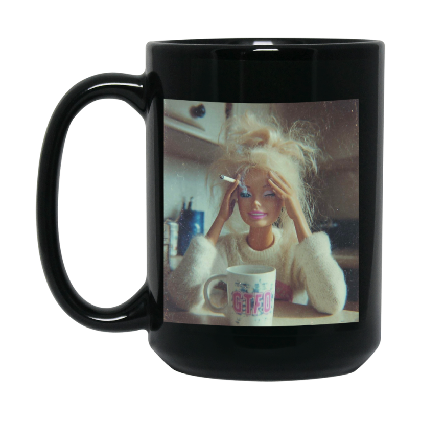 Disgusted Doll Face Mug, Black Ceramic Funny Doll Face Meme Coffee Mug