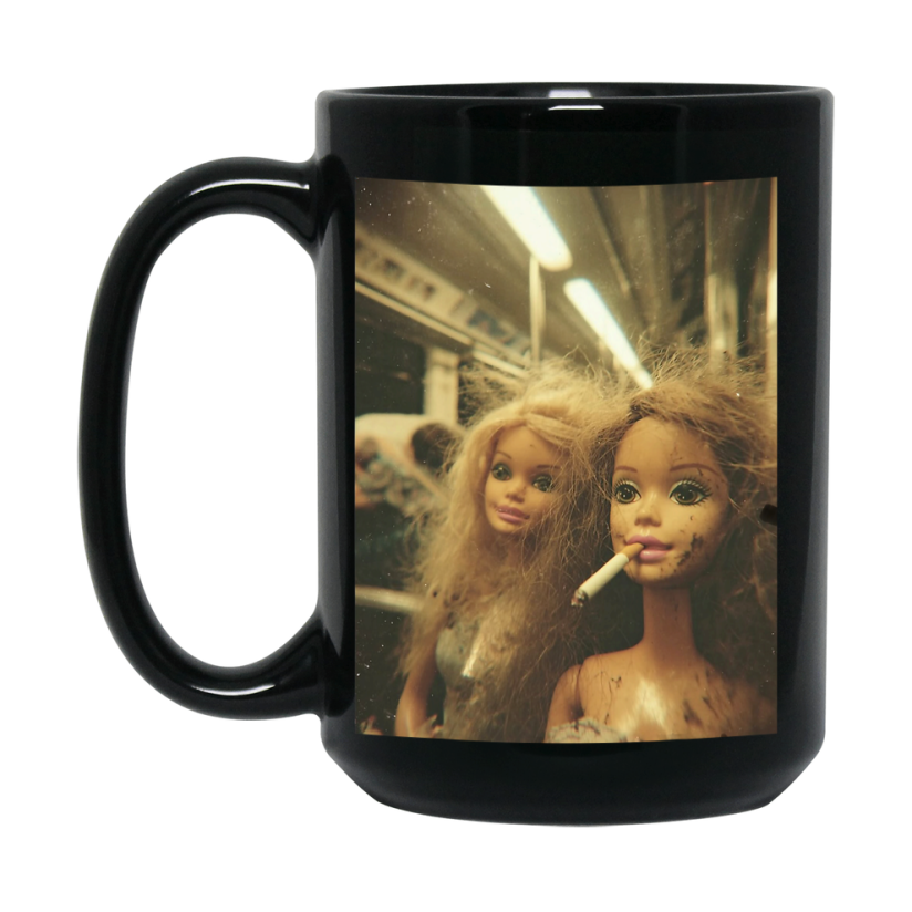 Disgusted Doll Face Mug, Black Ceramic Funny Doll Face Meme Coffee Mug
