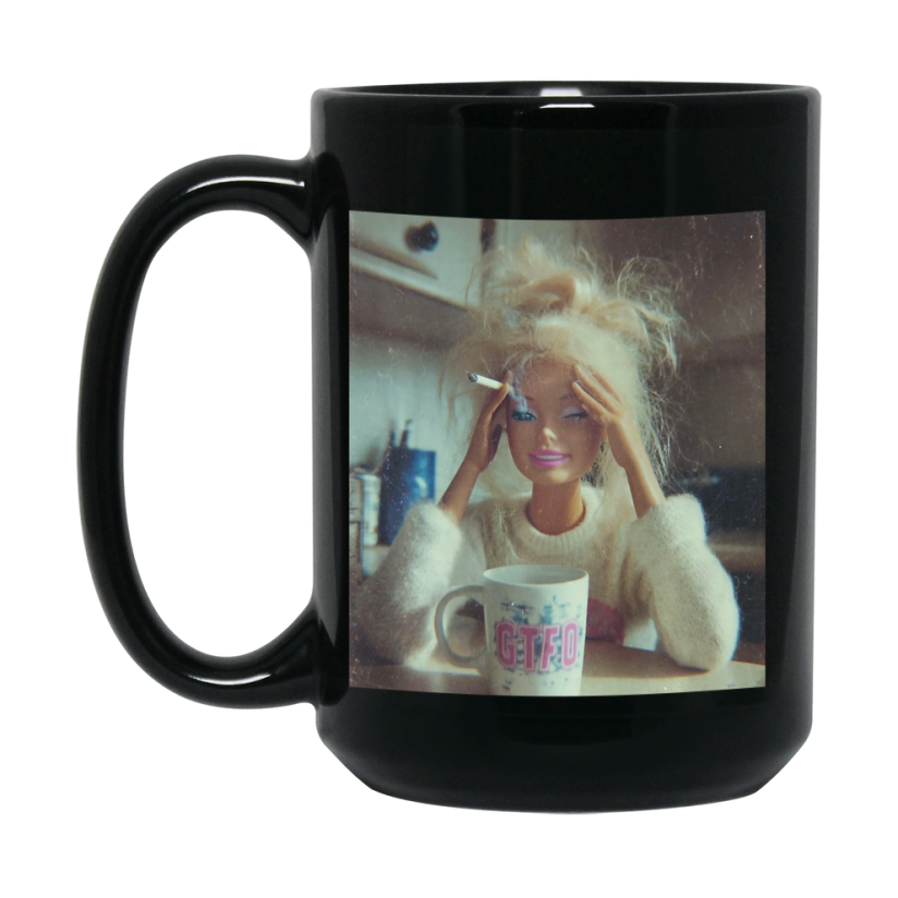 Disgusted Doll Face Mug, Black Ceramic Funny Doll Face Meme Coffee Mug
