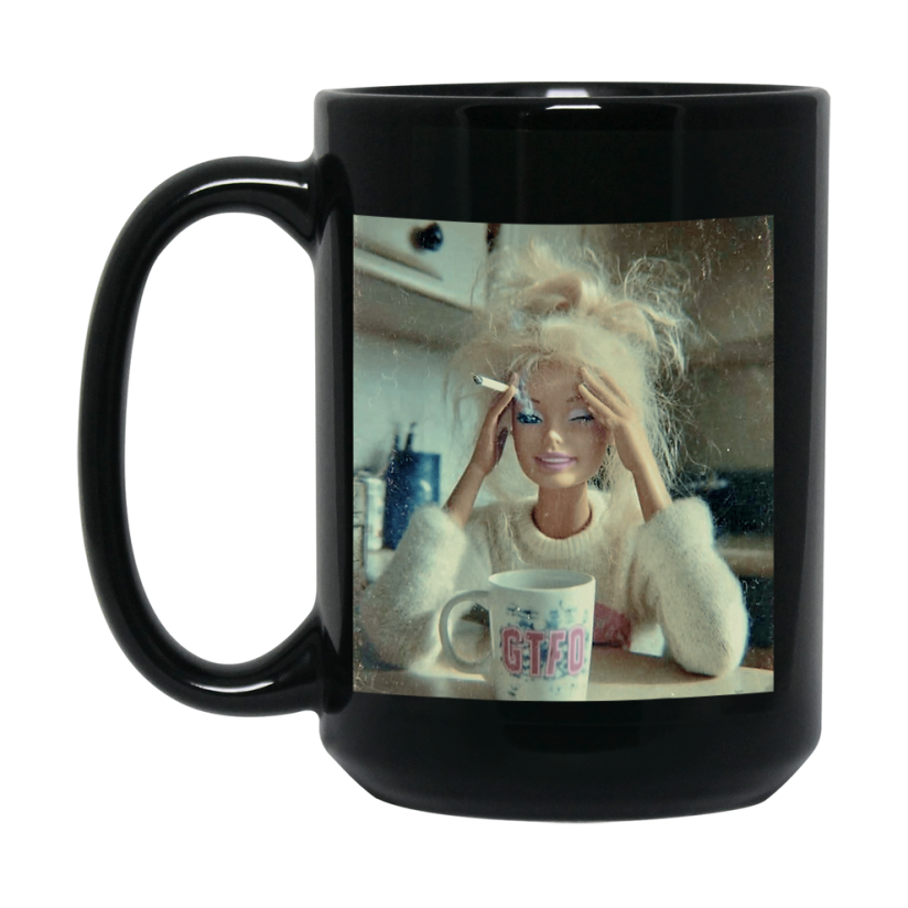 Disgusted Doll Face Mug, Black Ceramic Funny Doll Face Meme Coffee Mug