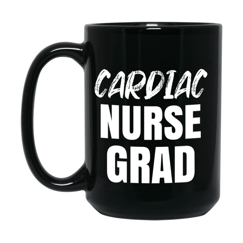 Cardiac Nurse Grad Coffee Mug - Black Ceramic Nursing Graduation Gift