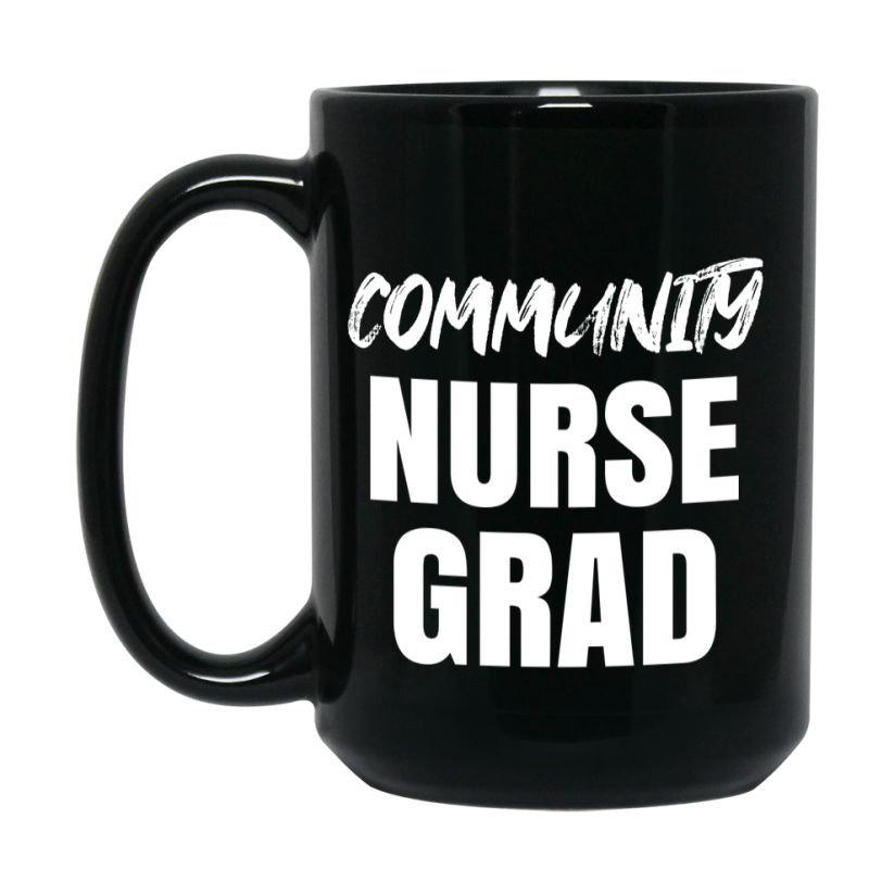 Community Nurse Grad Coffee Mug - Black Ceramic Nursing Graduation Gift