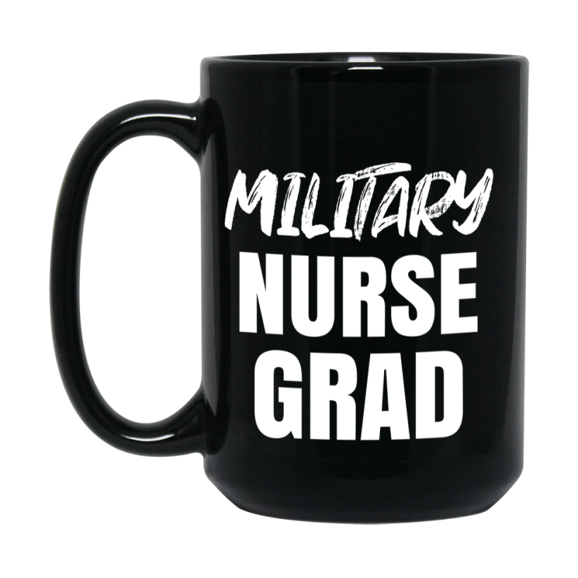 Military Nurse Grad Coffee Mug - Black Ceramic Nursing Graduation Gift