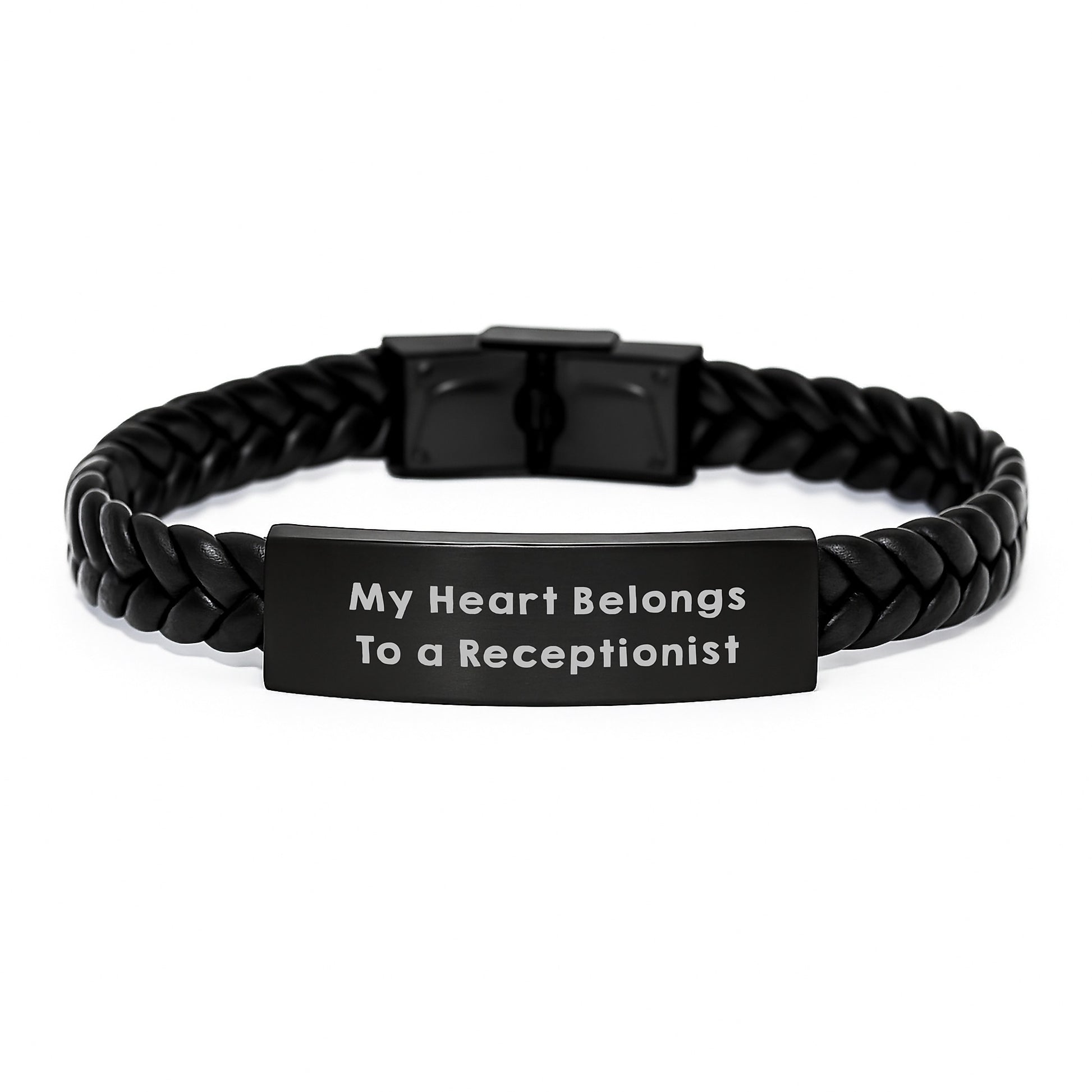 Funny Receptionist Gifts, My Heart Belongs To A Receptionist Interlaced Leather Bracelet, Gifts from Men to Receptionist, Graduation Unique Gifts - Image 1
