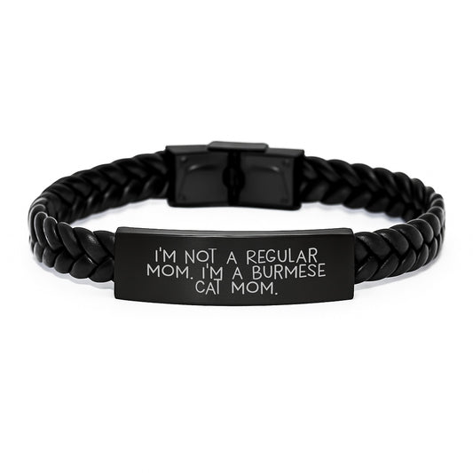 'Funny Burmese Cat Mom' Interlaced Leather Bracelet Gifts from Mom to Burmese Cat Lover for Graduation Unique Gifts - Image 1