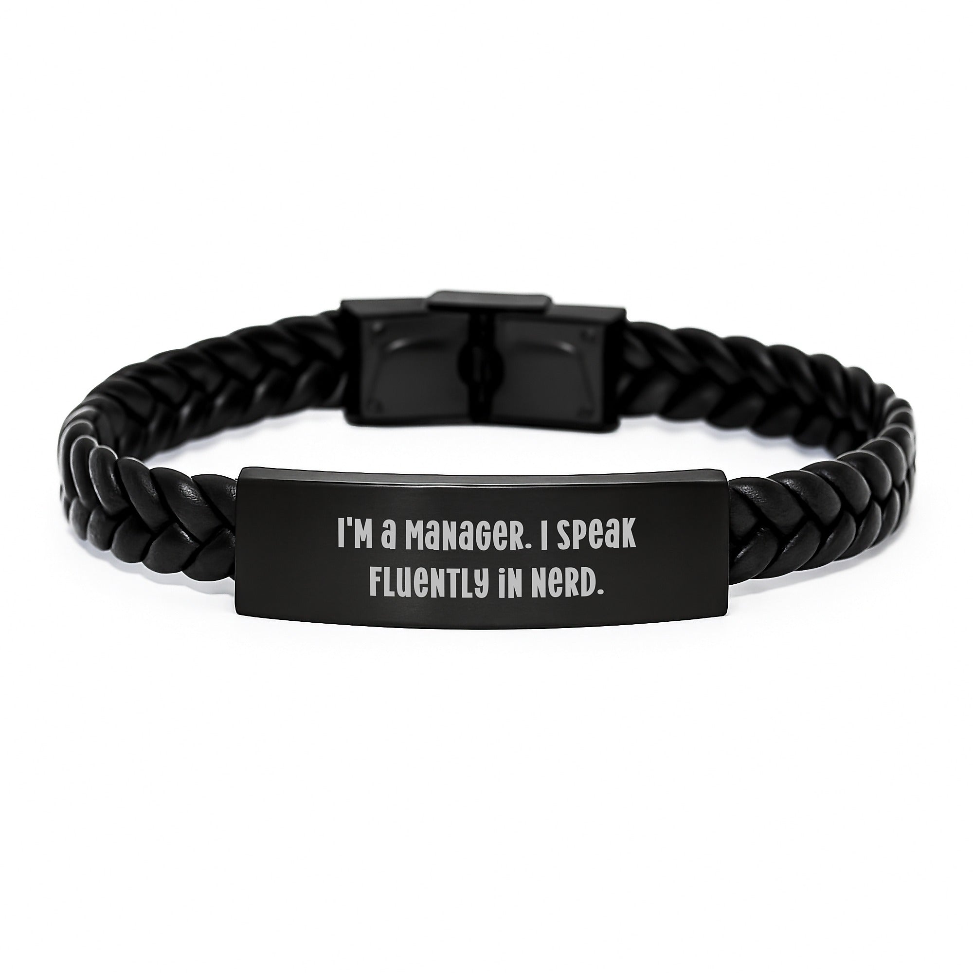 Funny Manager Gifts for Him from Friends, Interlaced Leather Bracelet with Quote 'I'm A Manager. I Speak Fluently In genius.' for Graduation