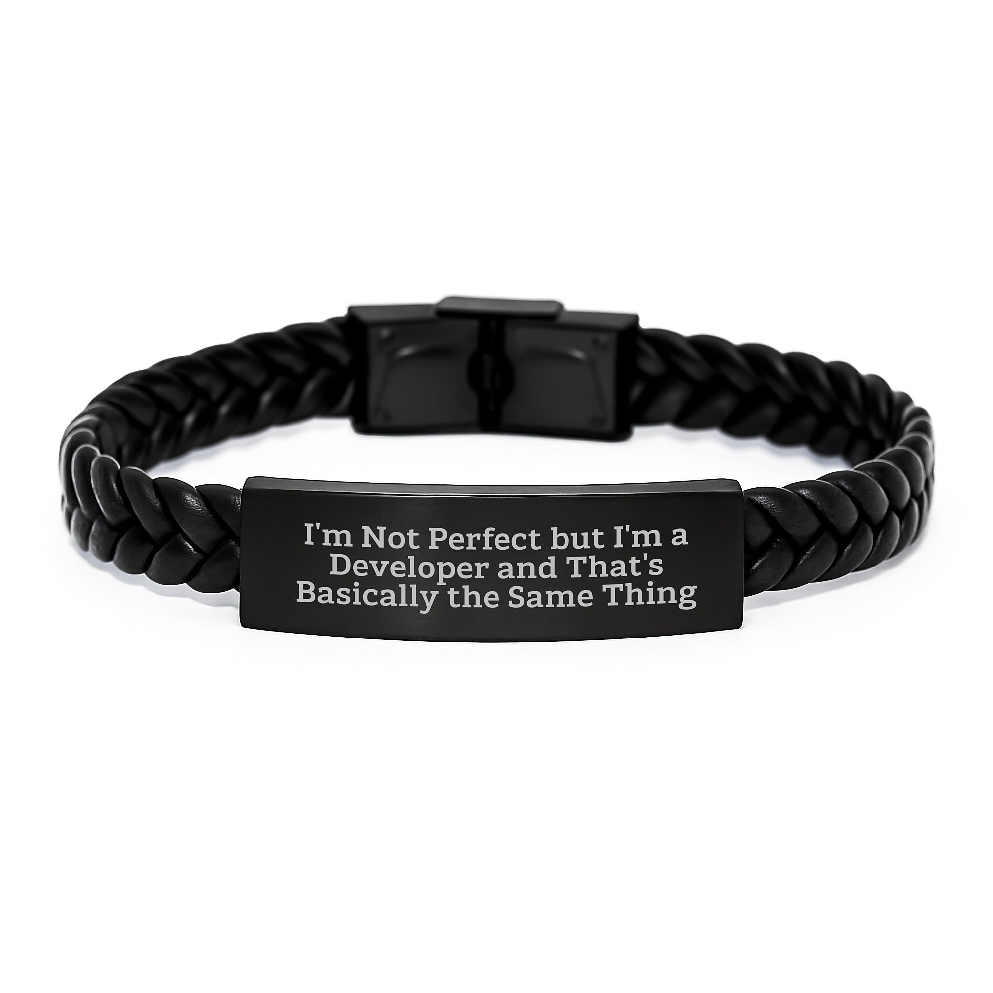 Funny Developer Gifts from Friends - I'm Not Perfect But I'm A Developer And That's Basically The Same Thing Interlaced Leather Bracelet Gifts for Developer Birthday Unique Gifts