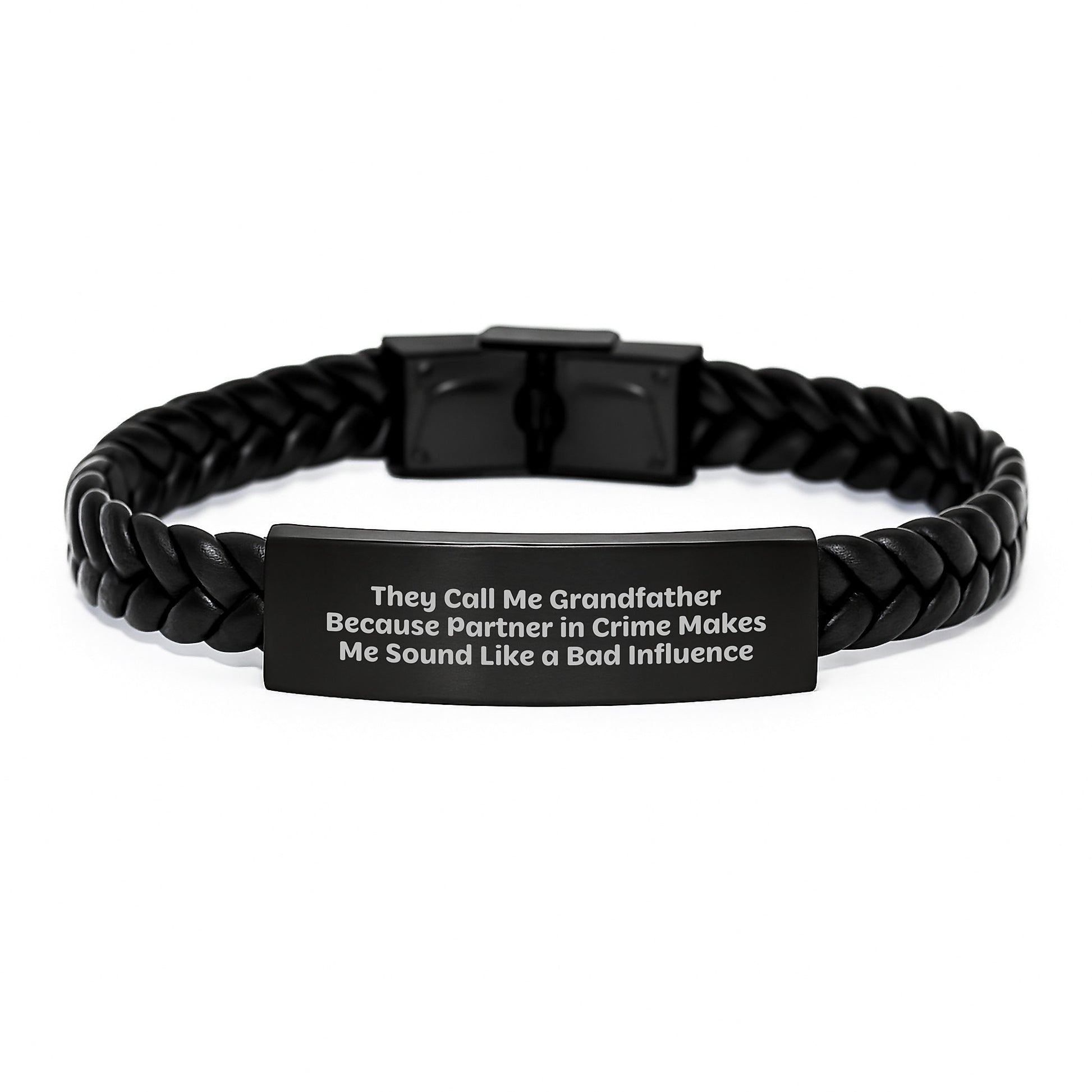 Funny Grandfather Gifts, He Calls Me Partner in Crime, Interlaced Leather Bracelet for Men, Gifts from Family, Graduation Unique Presents - Image 1
