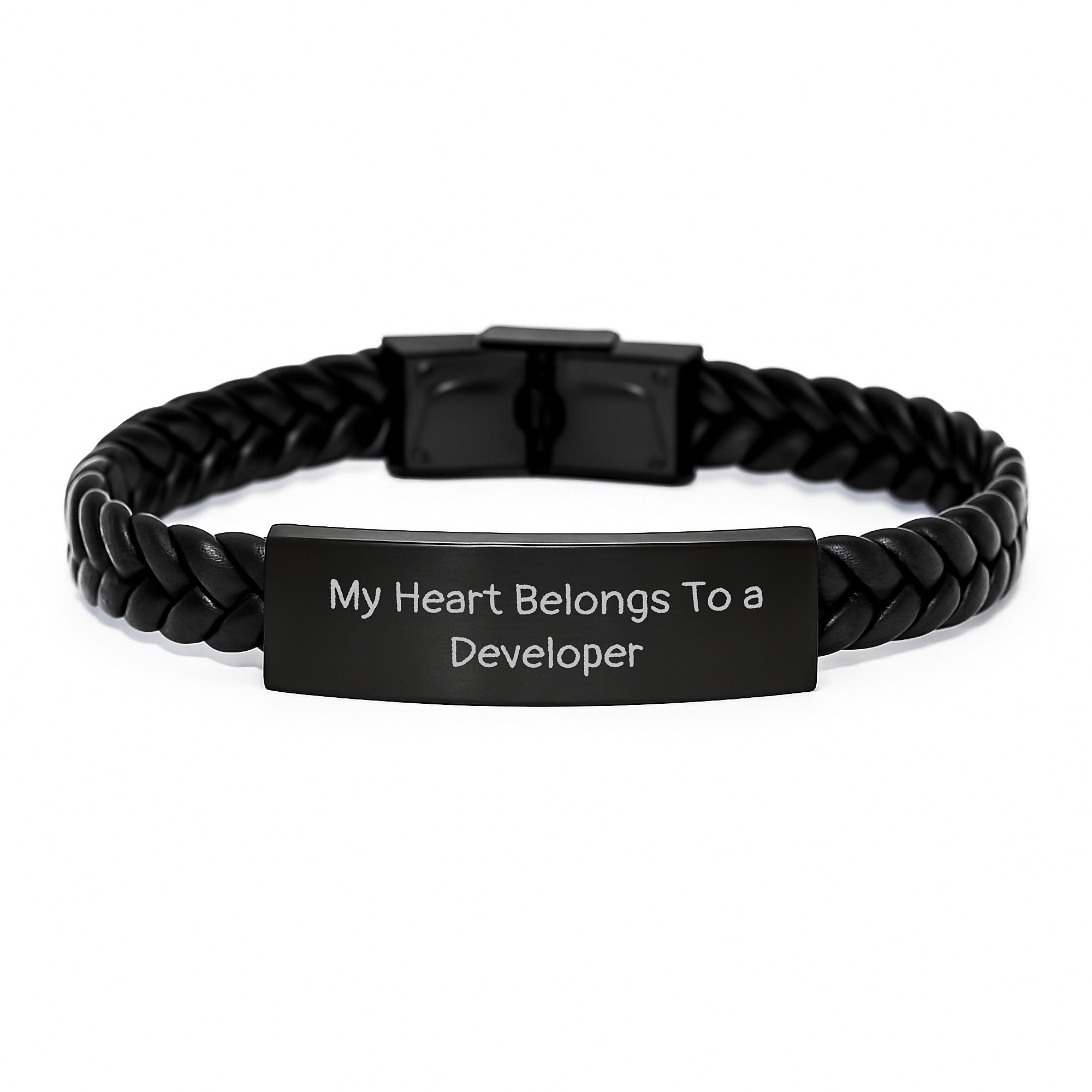 Developer's Heart Gift, Funny Quote, Interlaced Leather Bracelet, Birthday Unique Gifts from Friends, Gifts for Developer