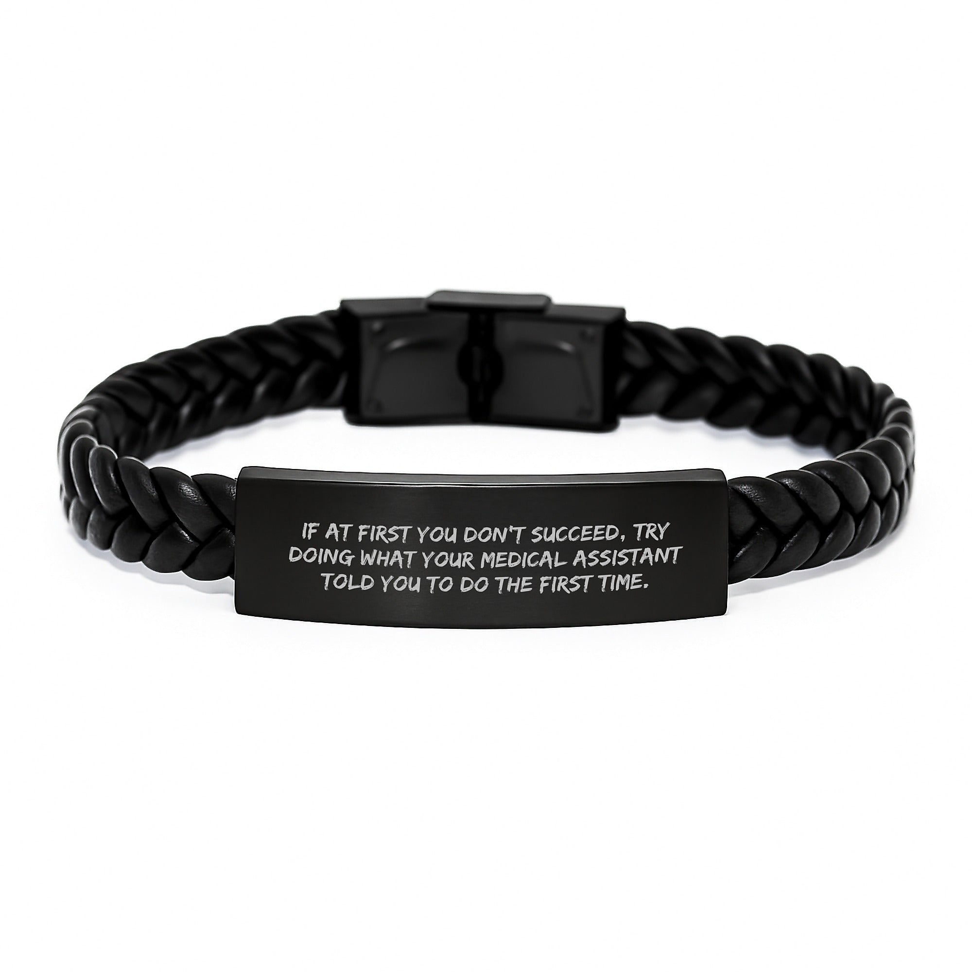 Funny Medical Assistant Inspired Gifts from Men to Medical Assistant Christmas Unique Gifts, Interlaced Leather Bracelet with Quote, Engraved Stainless Steel for Medical Assistant Friends - Image 1