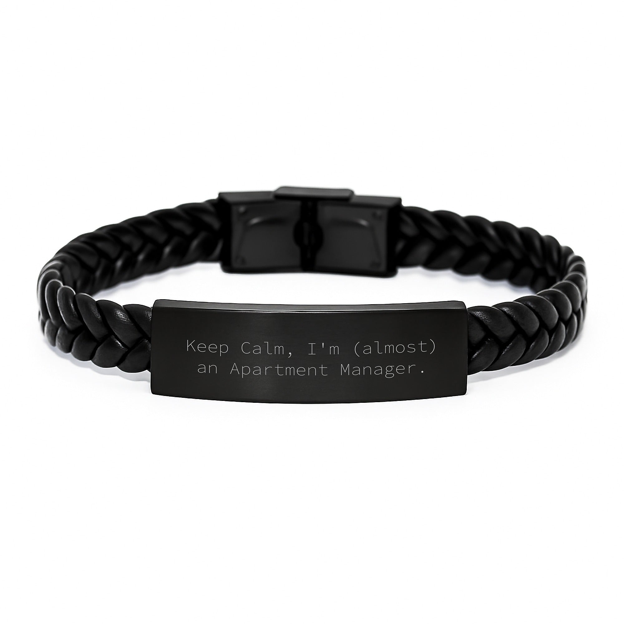 Funny Apartment Manager Gifts, Interlaced Leather Bracelet for Men, Women, Coworkers, Family - 'Keep Calm, I'm (almost) An Apartment Manager' Christmas Unique