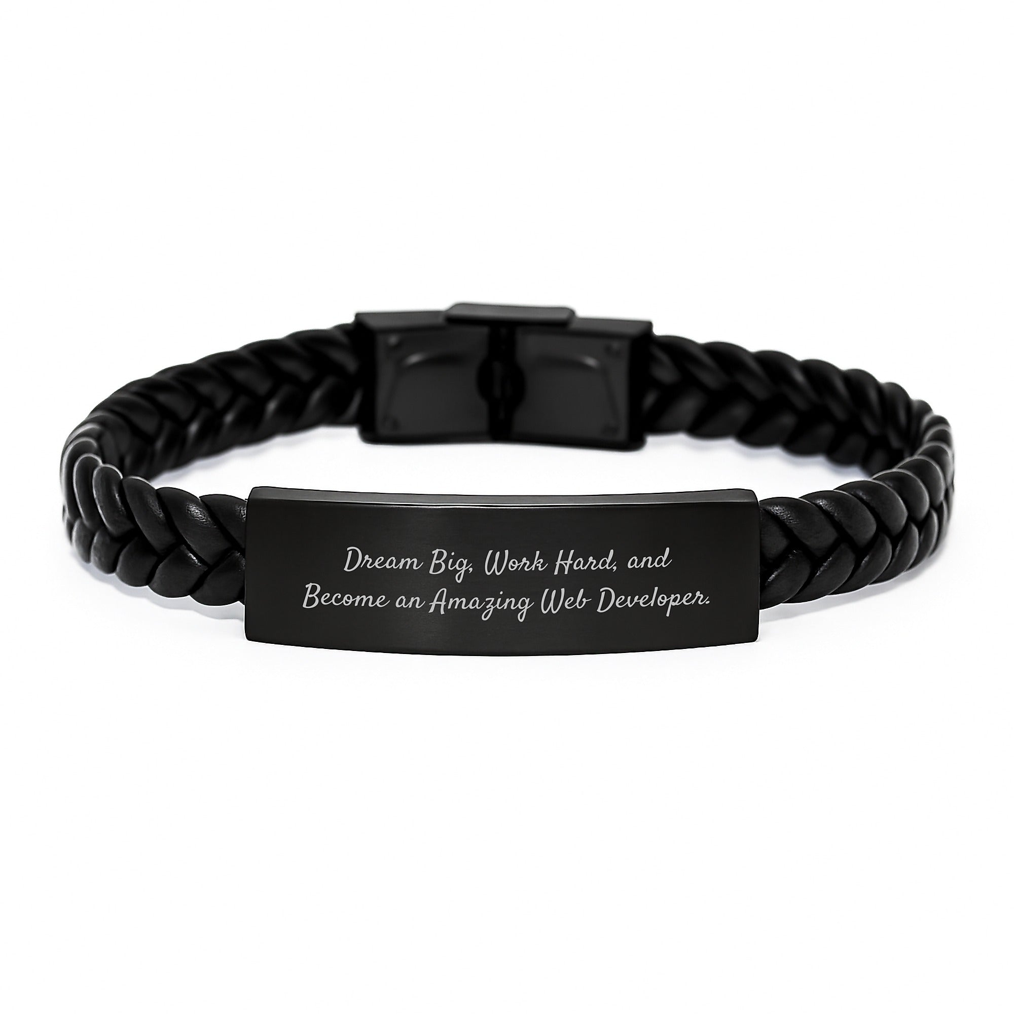Inspiring Web Developer Gifts for Men, Funny Leather Bracelet Quote - Dream Big, Gift for Him, Interlaced Leather Cuff, Stainless Steel, PU Leather, Christmas Unique Gifts from Men