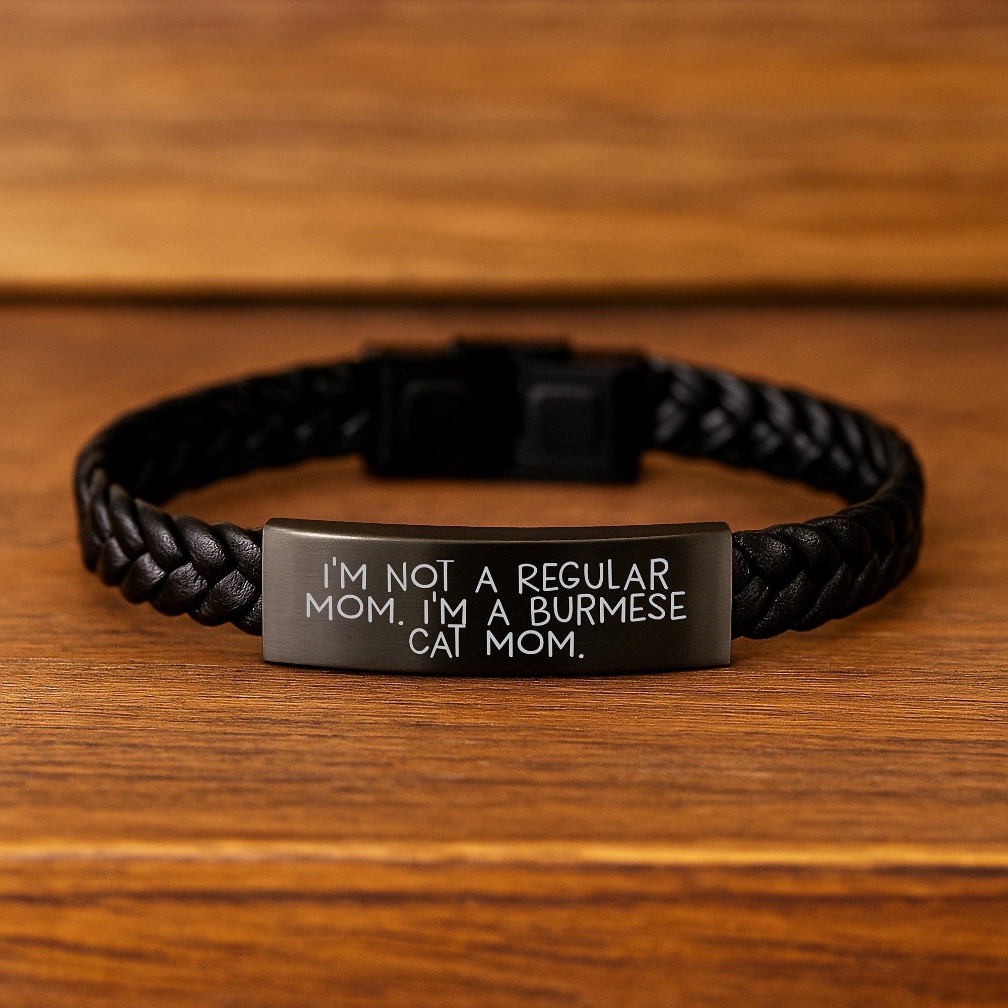 'Funny Burmese Cat Mom' Interlaced Leather Bracelet Gifts from Mom to Burmese Cat Lover for Graduation Unique Gifts - Image 2