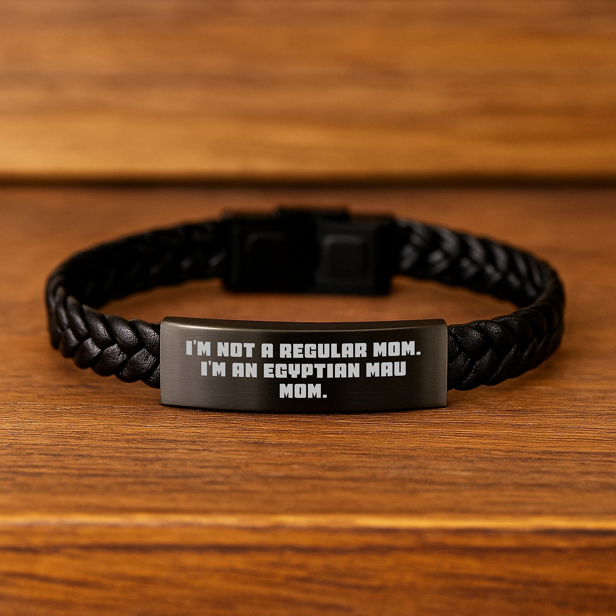 Egyptian Mau Cat Mom Funny Quote Interlaced Leather Bracelet, Gifts from Mom to Egyptian Mau Cat Mom, Gifts for Egyptian Mau Cat Lovers, Unique Graduation Gifts for Her - Image 2