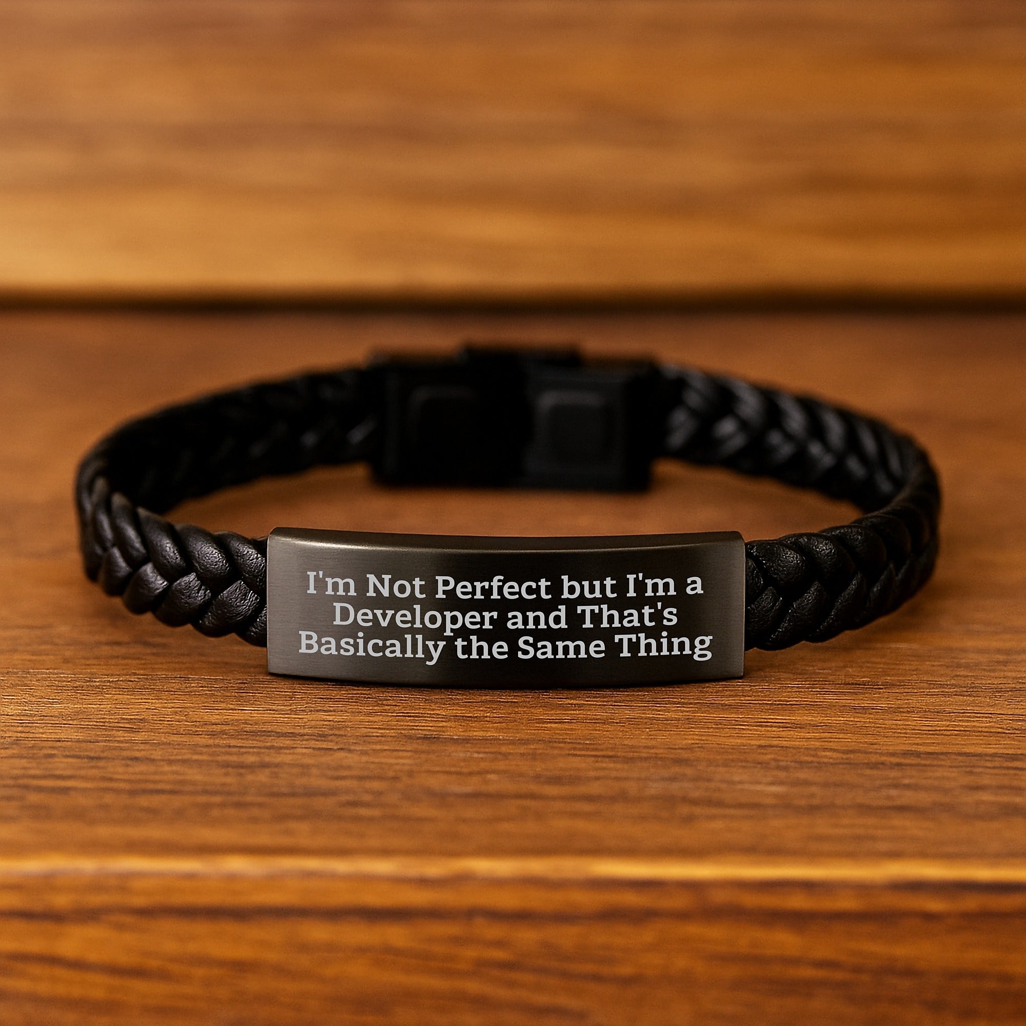 Funny Developer Gifts from Friends - I'm Not Perfect But I'm A Developer And That's Basically The Same Thing Interlaced Leather Bracelet Gifts for Developer Birthday Unique Gifts - Image 2
