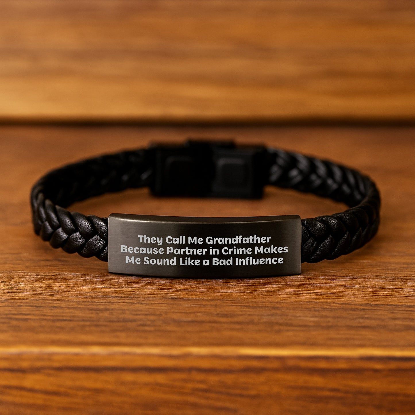 Funny Grandfather Gifts, He Calls Me Partner in Crime, Interlaced Leather Bracelet for Men, Gifts from Family, Graduation Unique Presents - Image 2
