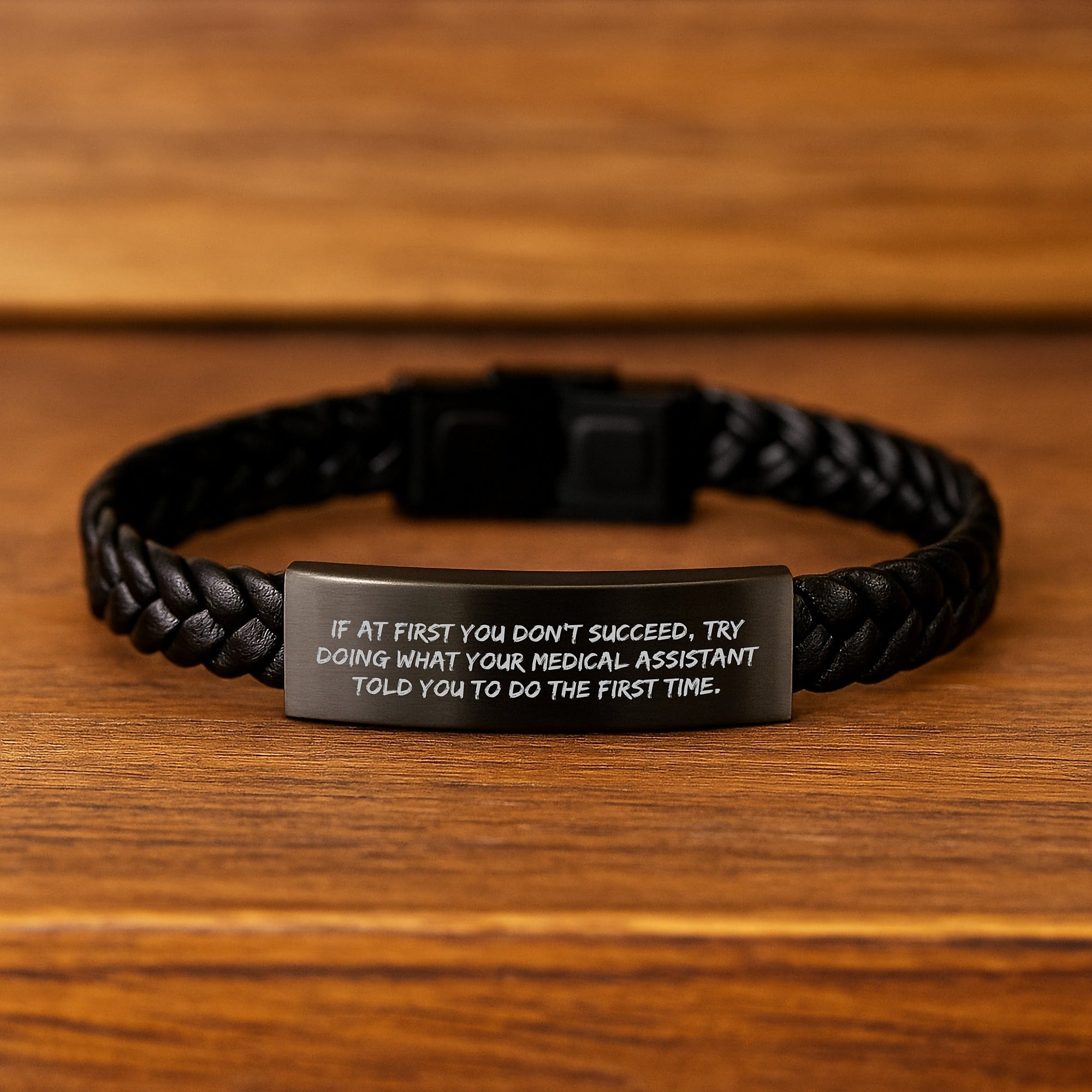 Funny Medical Assistant Inspired Gifts from Men to Medical Assistant Christmas Unique Gifts, Interlaced Leather Bracelet with Quote, Engraved Stainless Steel for Medical Assistant Friends - Image 2