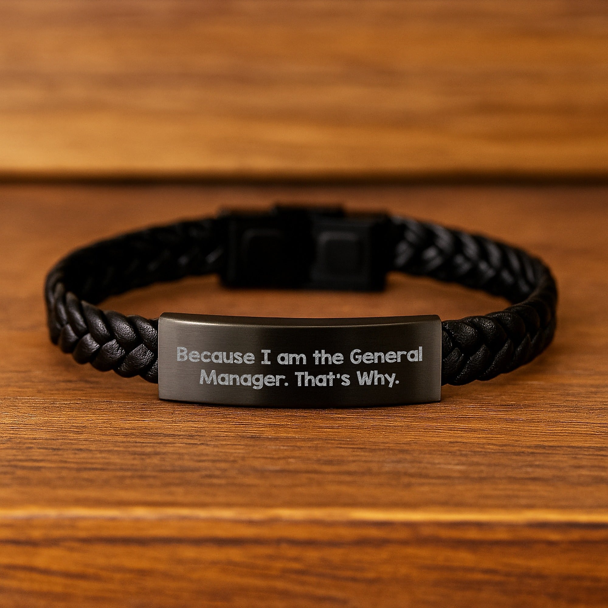 Funny General Manager Gifts, Interlaced Leather Bracelet for Men, Unique Christmas Unique Gifts from Men to General Manager, 'Because I Am The General Manager. That's Why.' Motivational Quote - Image 2