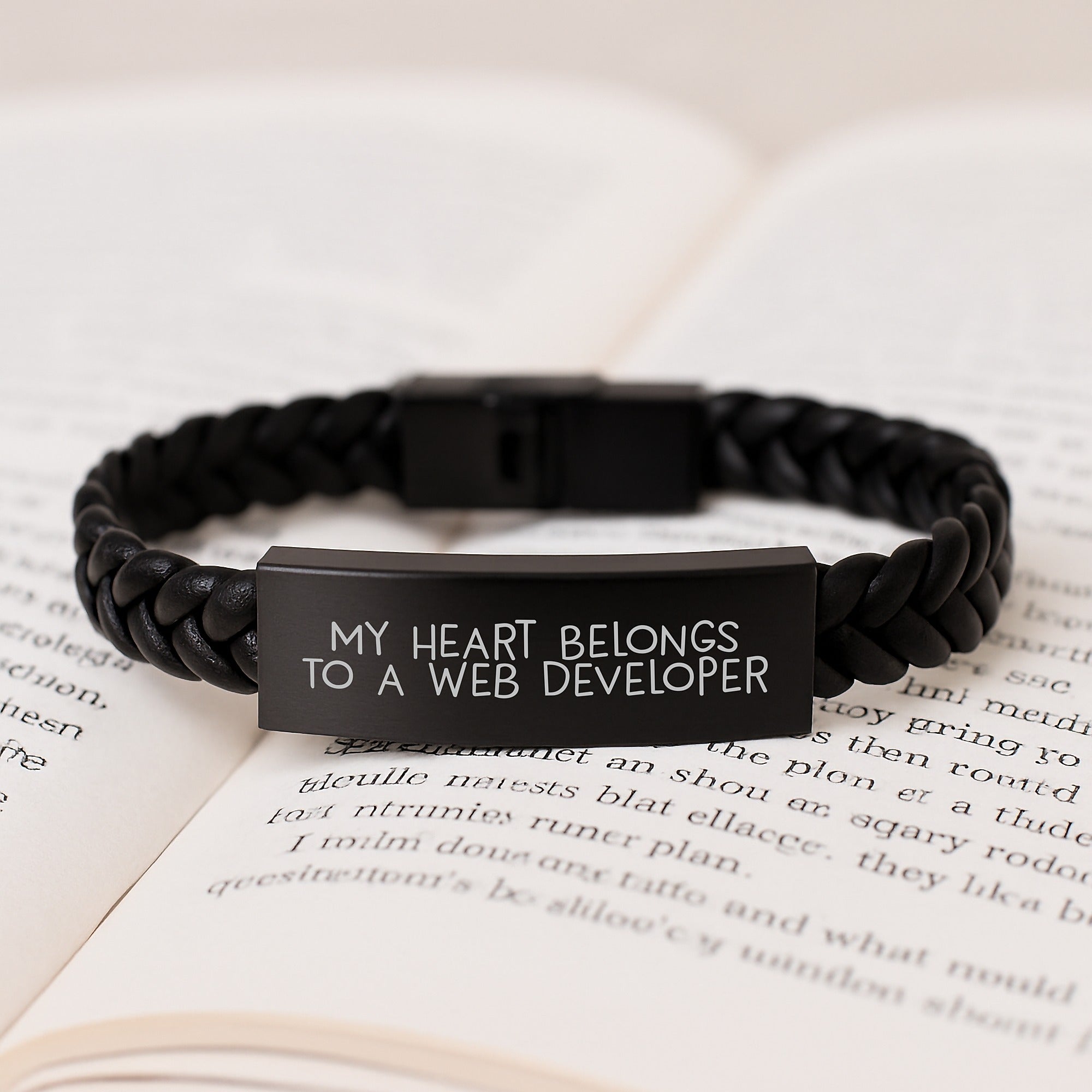Funny Web Developer Gifts from Friends - 'My Heart Belongs To A Web Developer' Interlaced Leather Bracelet for Birthday, Unique Gifts for Men and Women - Image 3