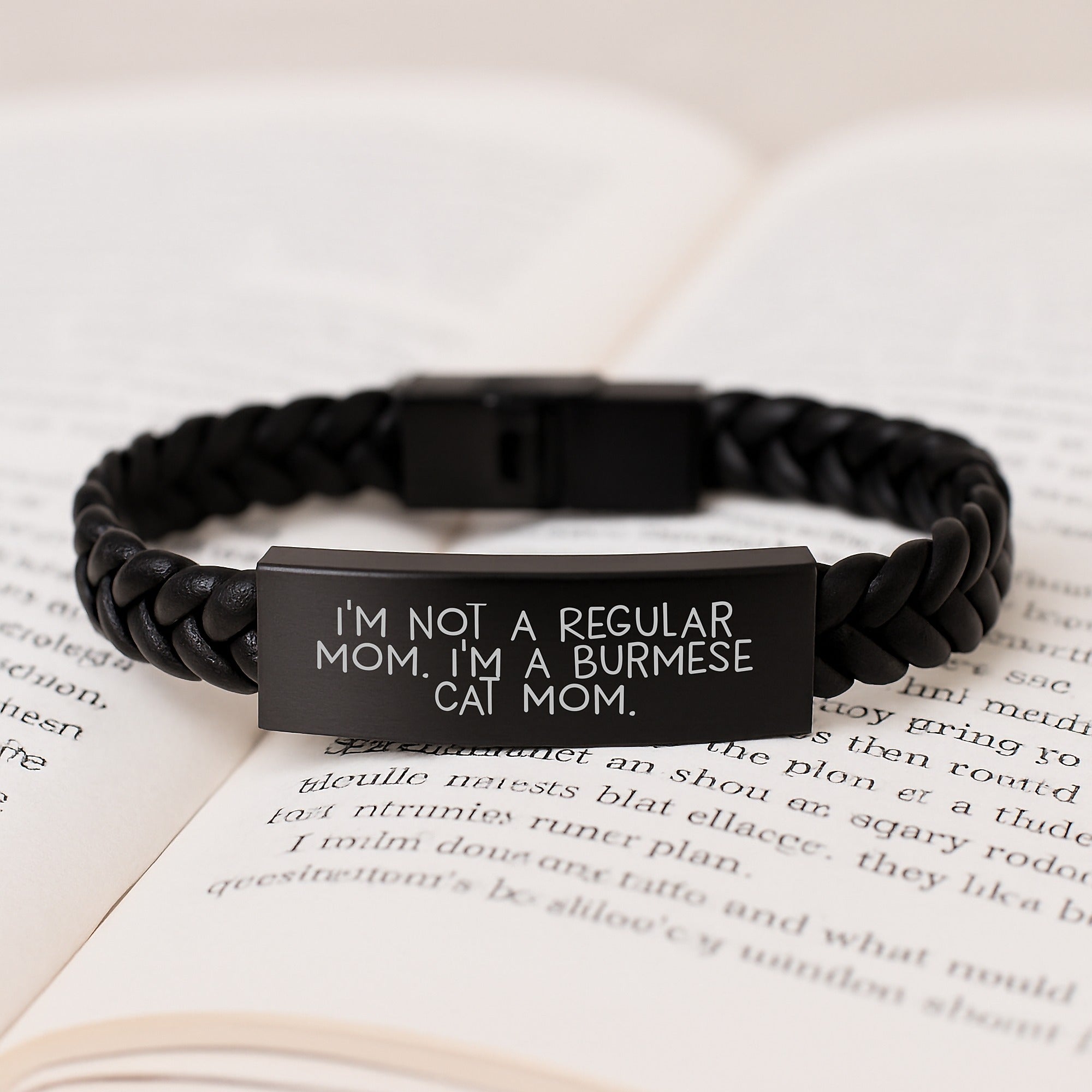 'Funny Burmese Cat Mom' Interlaced Leather Bracelet Gifts from Mom to Burmese Cat Lover for Graduation Unique Gifts - Image 3